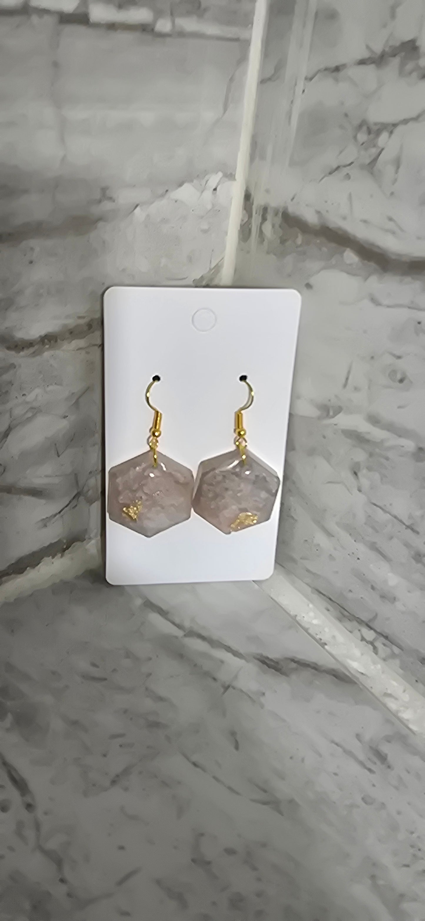 Small gray and gold hexagon earrings