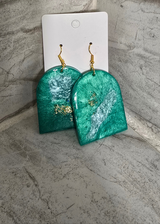 Large arch teal & Gold earrings