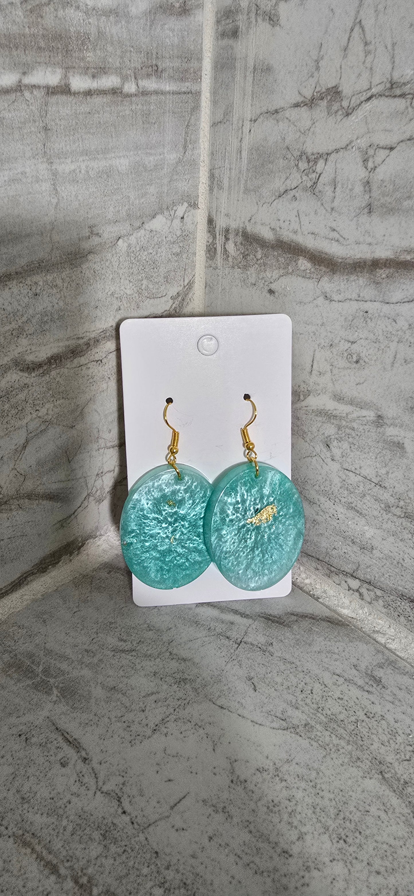 Light Teal and Gold Oval earrings