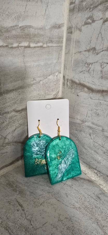 Large arch teal & Gold earrings