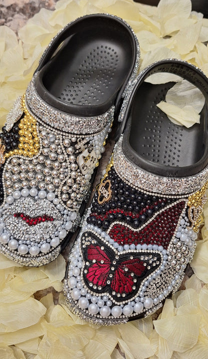 Customized blinged out faux crocs Size: 8/9