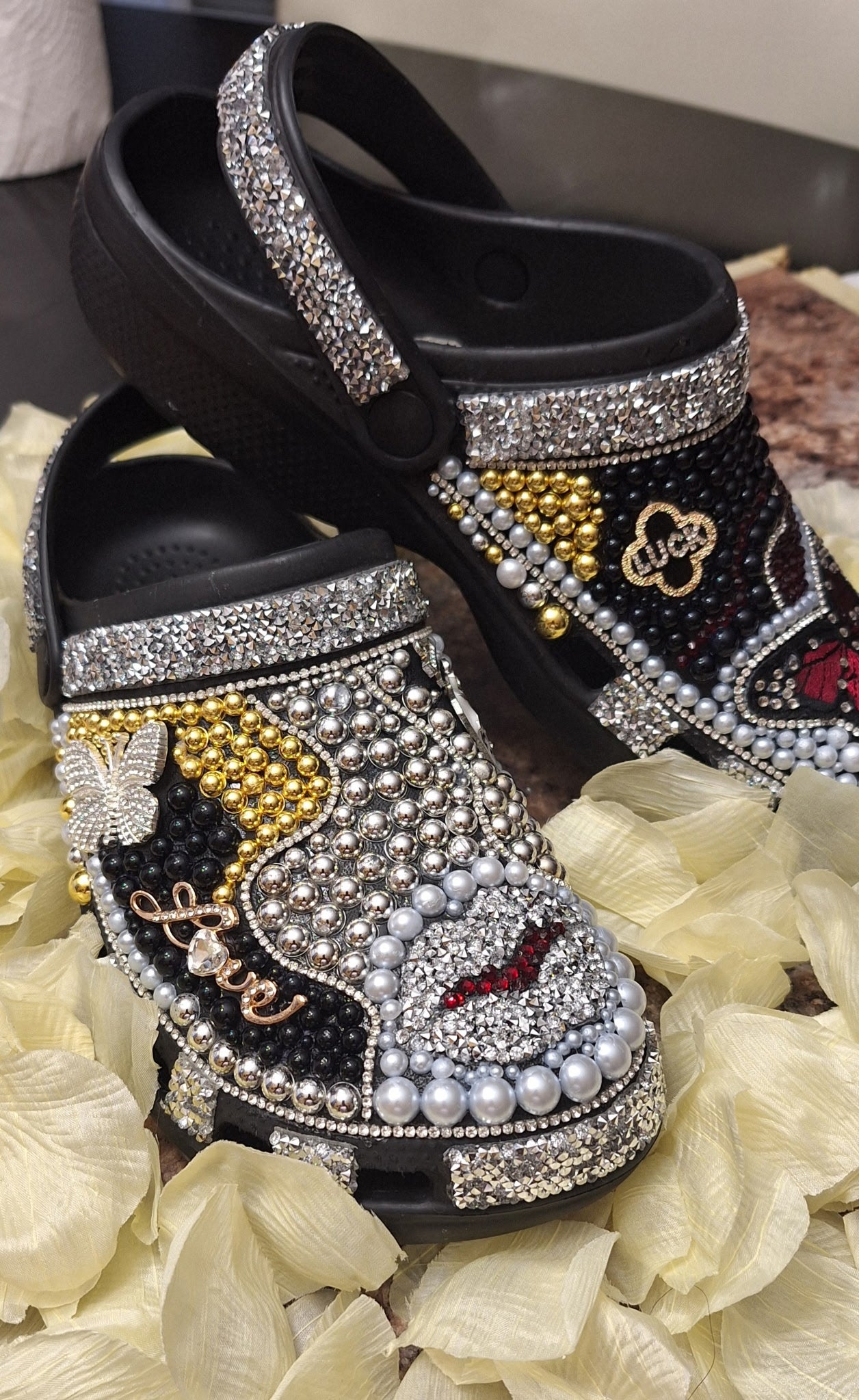 Customized blinged out faux crocs Size: 8/9