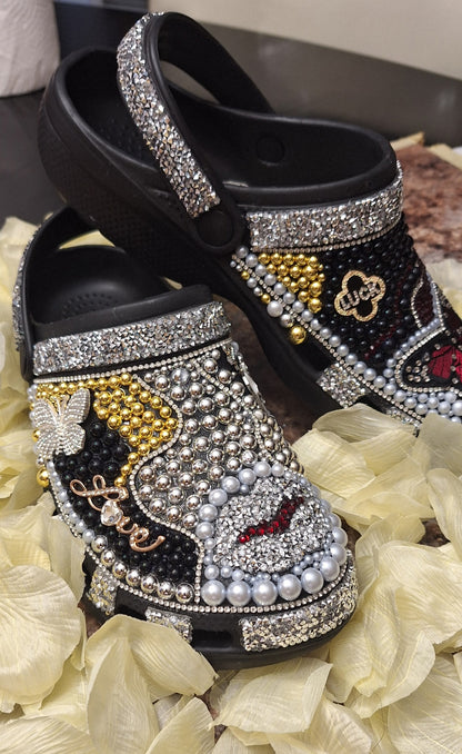 Customized blinged out faux crocs Size: 8/9