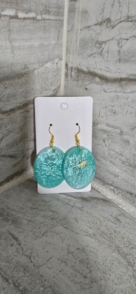 Light Teal and Gold Oval earrings