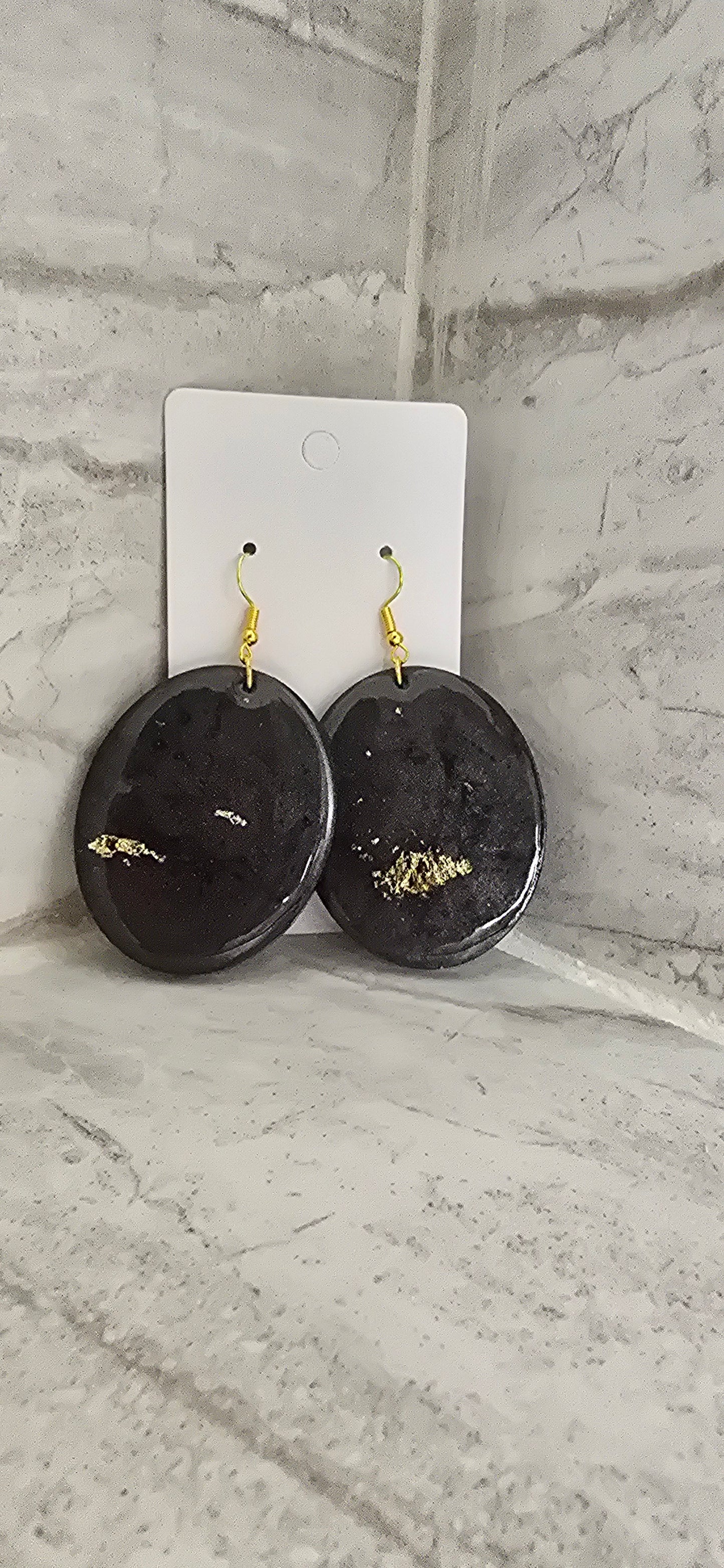 Black & Gold Oval Earrings