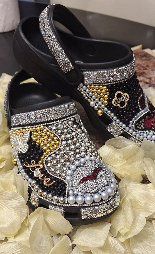 Customized blinged out faux crocs Size: 8/9