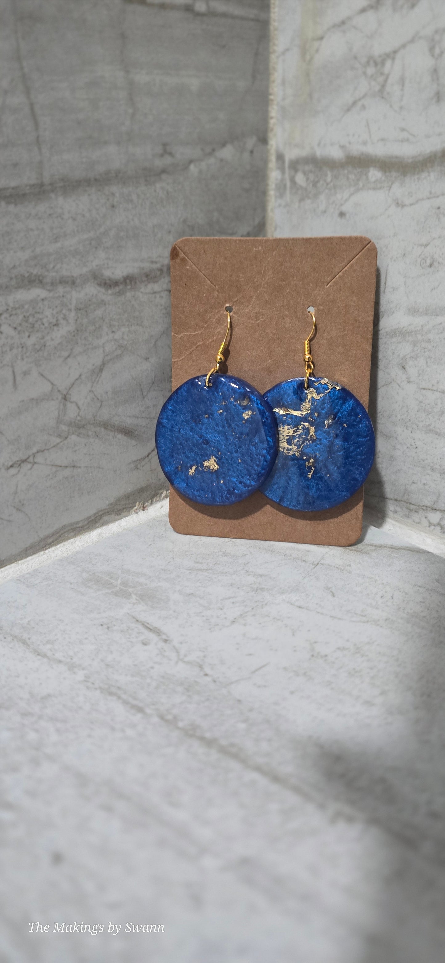 Gold & Royal Blue circle shaped Earrings