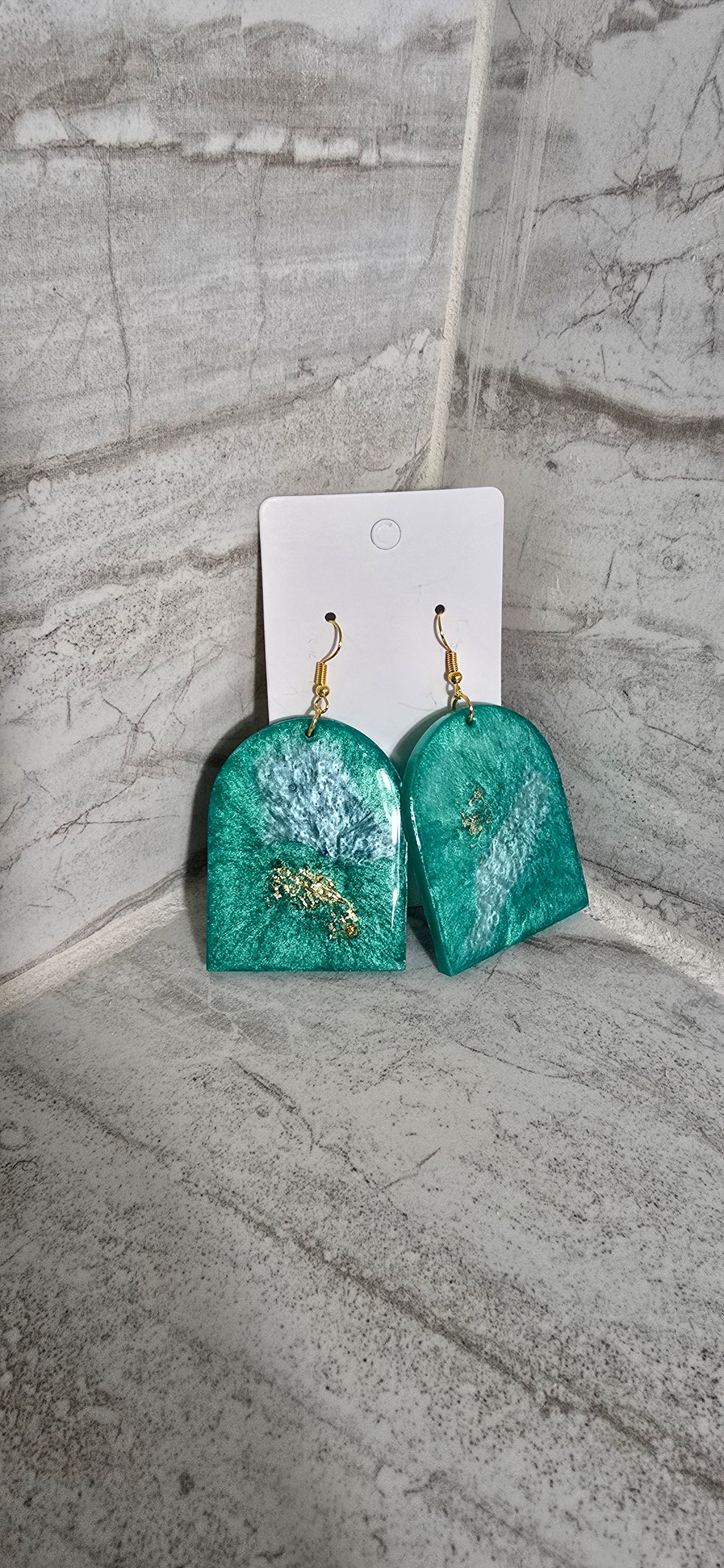 Large arch teal & Gold earrings